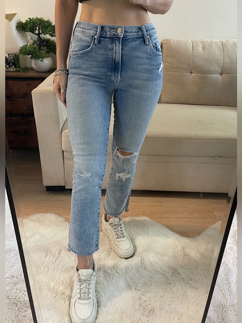 MOTHER The Insider Crop Step Fray Jeans Love in a Boat Blue Size 26 Made in USA